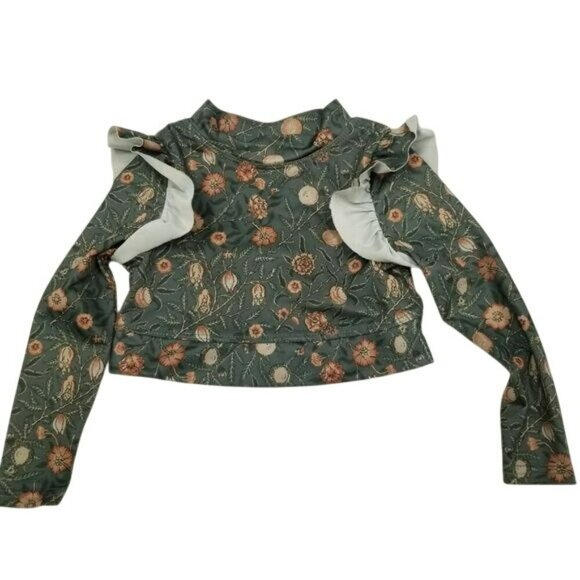 Mia Joy Green Floral Ruffle Long Sleeve Baby Swim Top Nylon/Spandex 3 - Picture 2 of 7
